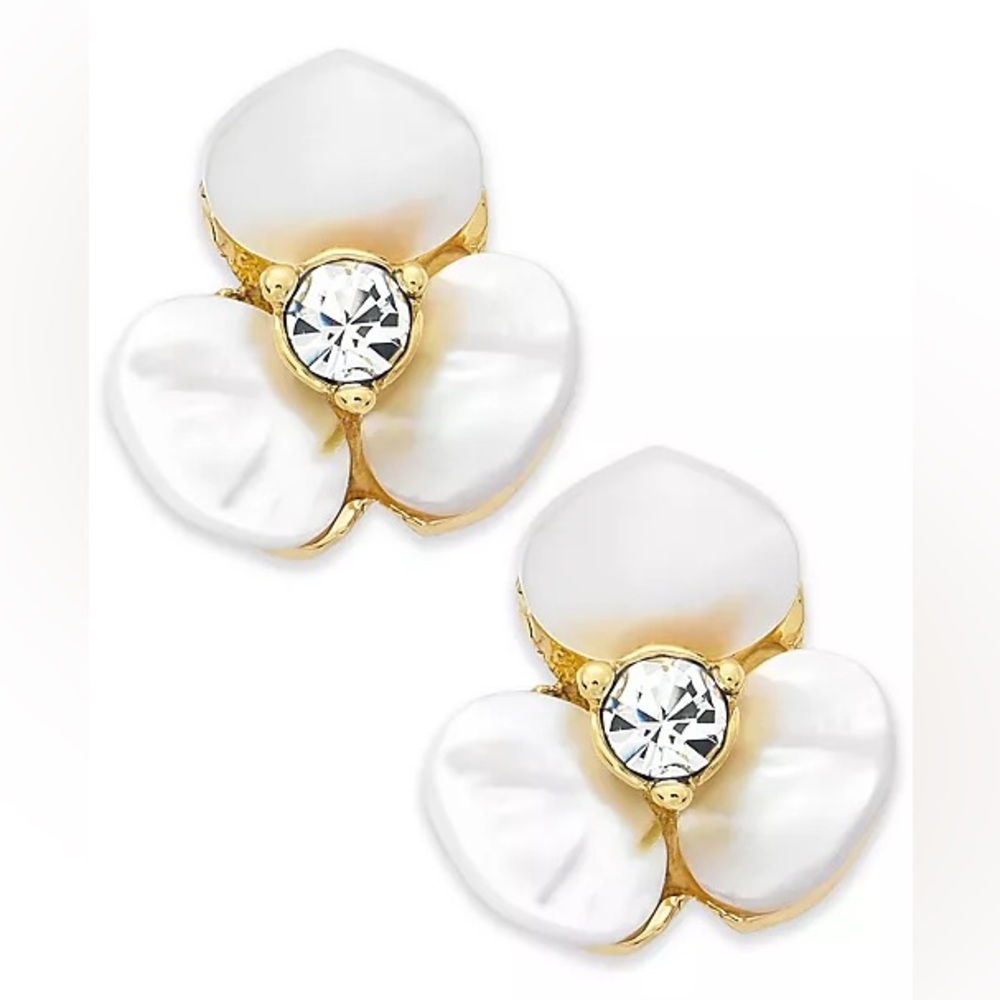 Kate Spade Gold-Tone Cream Disco Pansy Flower Stud Earrings